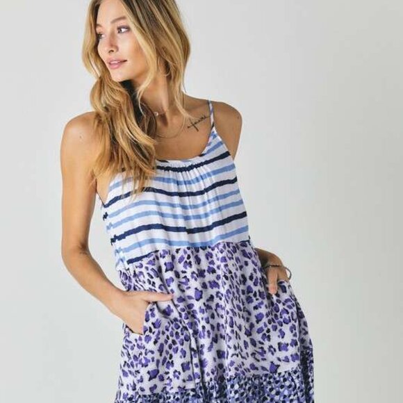 Blue & White Adorable Summer Sundress, MULTI PRINT SLEEVELESS MIDI DRESS, S - Picture 1 of 11